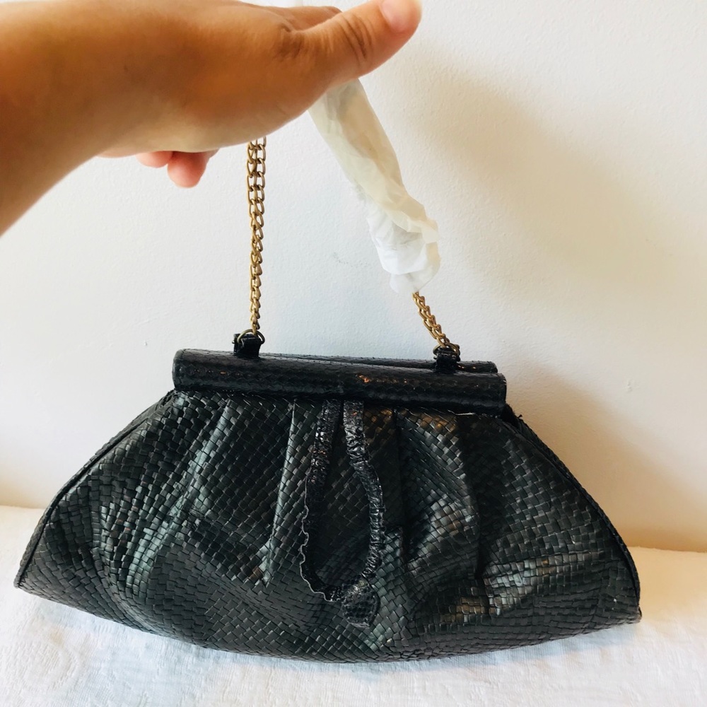 Python & Black Straw Handbag** With Chain - Picture 7 of 8